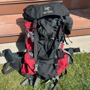 Arcteryx Bora 62 black and red backpacking pack